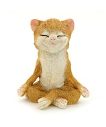 CUTE MEDITATING CAT STATUE 3.75&quot; Yoga Lotus Pose Zen Kitty Resin Figurin... - $14.95