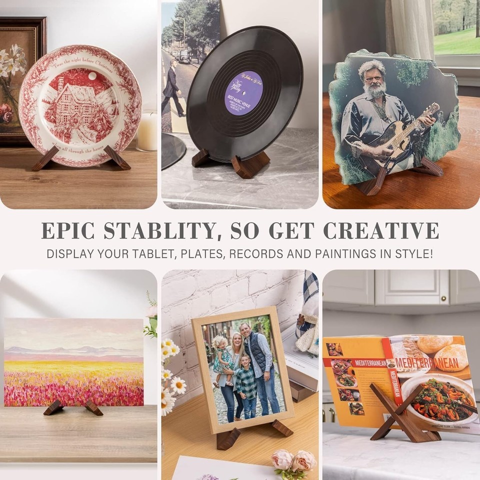 3-Pack 6.5-Inch Vintage Wooden Plate Holder Display Stand for Elegant Showcasing Item image 7
