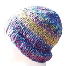 Men&#39;s Beanie Hat Cap Handmade Knit Slouch Delphinium Blue Chunky Women - £19.25 GBP
