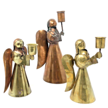 Vintage Mexico Copper Brass Angels Candle Holders Holiday Centerpiece Set of 3 - £31.05 GBP