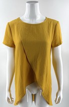 Shein Tunic Top Size Medium Golden Yellow Crossover Hem Crinkle Texture ... - $15.18 CAD