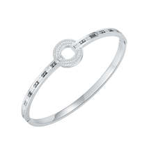 Cubic Zirconia &amp; Silver-Plated Circle Bangle - £13.69 GBP