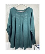 NWT DG2 Diane Gilman Green Rhinestone Accent Long Sleeve Top Womens Plus... - $1,023.42 MXN