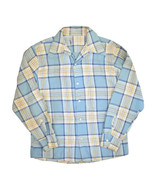 Vintage Loop Collar Flannel Shirt Mens M Plaid Blue Rockabilly Long Slee... - £32.05 GBP