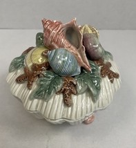 Fitz and FLoyd Oceana Nautical Shells Seashore Sugar Trinket Bowl Box w/... - $25.42