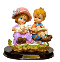 Gentili Collection Resin Figure Boy w Paints and Girl w Kitty Cat and Puppy Dog - £1,310.97 GBP