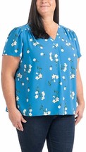 Hilary Radley Womens V-Neck Printed Blouse Size: 2XL, Blue &amp; Off - white... - $29.99