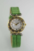 Fossil Reloj Mujer Cuero Verde Fecha Acero Inoxidable Plata Oro Blanco Cuarzo - £27.80 GBP