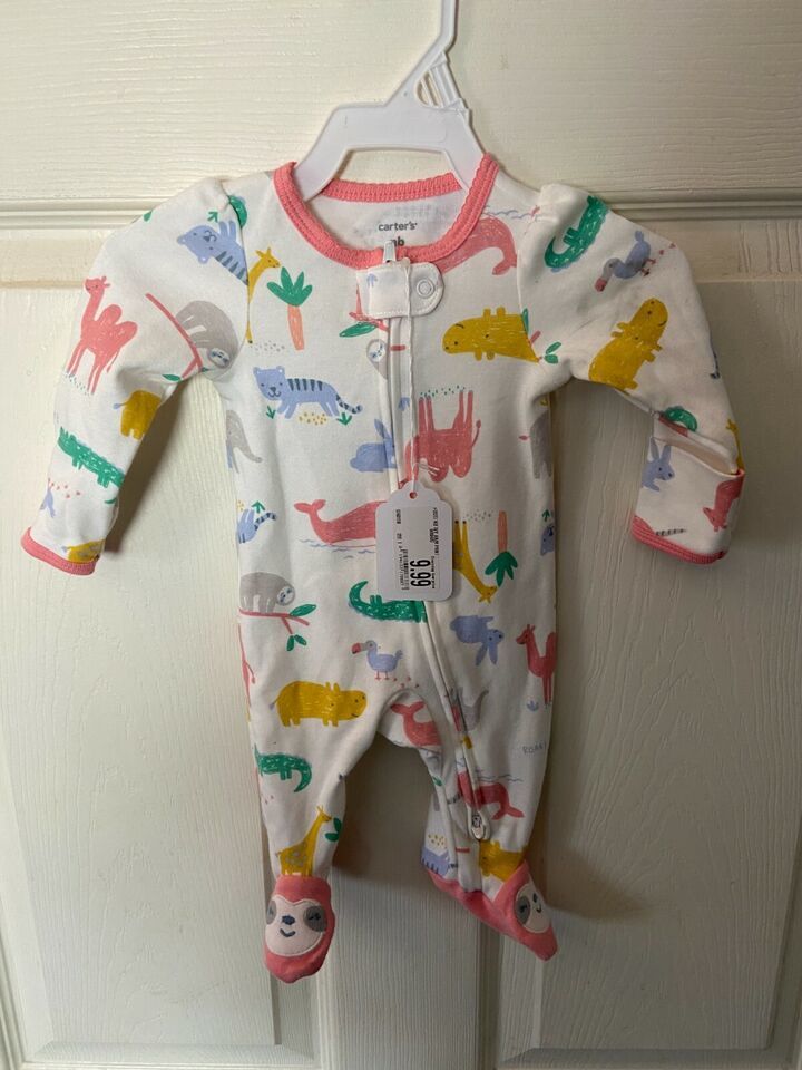 Carter&#39;s Girl&#39;s Cotton Ivory Animal Print Zippered Front NB *NEW* ff1 - $9.99