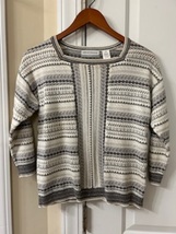 Women&#39;s Sweater Gray &amp; Winter White Size Petite Medium Alfred Dunner 3/4... - £16.72 GBP