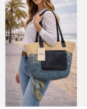 PATRICIA NASH Calypso straw women's large tote bag with scarf - Natural ... - $118.77