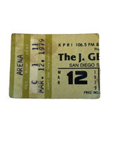 J. GEILS BAND March 12 1979 Concert Ticket Stub San Diego Sports Arena - $25.00