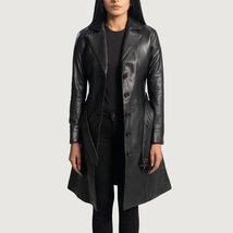 Moonlight Black Leather Trench Coat For Women - $340.00