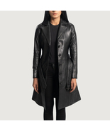Moonlight Black Leather Trench Coat For Women - $340.00