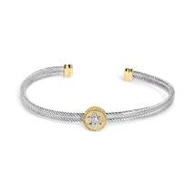 Elegant Fleur De Lis Medallion Bangle in 18k Yellow Gold and Sterling Si... - £207.94 GBP