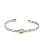 Elegant Fleur De Lis Medallion Bangle in 18k Yellow Gold and Sterling Si... - $270.00