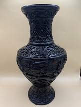 Vintage Chinese Dragon Carved Black Cinnabar Vase 11-1/2” High - £32.90 GBP