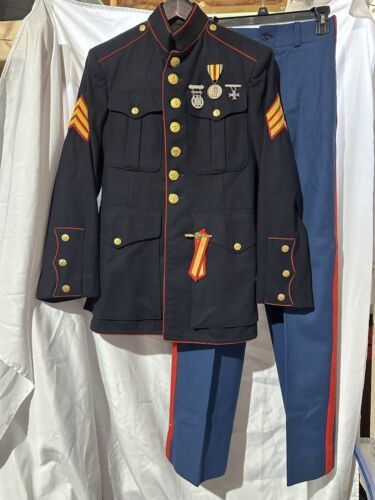 Primary image for VTG 1950s US Marine Corps USMC SGT Dress Blue Uniform and Pants NAMED