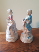 Vintage Set Porcelain Victorian Man and Woman Playing Instrument Made In Taiwan - £31.61 GBP