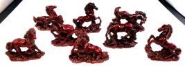 Vintage Wild Horse Figurines Lot of 8 - Chinese Red Cinnabar Cast Resin 3&quot; - £31.10 GBP