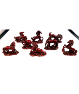 Vintage Wild Horse Figurines Lot of 8 - Chinese Red Cinnabar Cast Resin 3&quot; - £31.13 GBP
