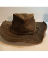 MINNETONKA Suede Leather Outback Hat Size MEDIUM Brown Braid Cowboy Western - $38.30 CAD