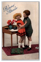 RPPC Tinted Children Embracing w Flowers Bonne Annee New Year UNP Postcard U22 - £3.85 GBP