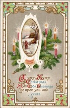 Art Nouveau Christmas Greetings Candlelit Tree Gilded Embossed Postcard T19 - $11.95