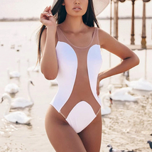See Through Mesh Swimsuit One Piece Swimsuit High cut Swimsuit White Mon... - £29.93 GBP