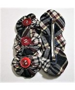 1 Pair Navy White Red Button Plaid Hair Clips - $12.21 CAD