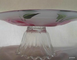 Dansk Dancing Roses Pedestal Cake Stand 4&quot; x 8.5&quot; Hand Painted Glass - £23.73 GBP