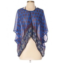 Jessica Simpson Sheer Print Dark Blue boho blouse short sleeve size xs-sm - £13.66 GBP