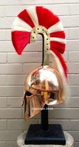 Custom Medieval Greek Corinthian Helmet Brass Copper Coated w Plume &amp; stand - £89.70 GBP