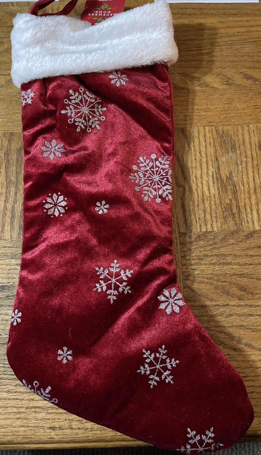 December Home Red/White Christmas Hanging Stocking W Snowflakes-Brand Ne... - $18.69