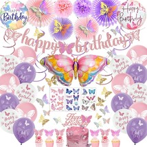 Butterfly Birthday Party Decorations Supplies, Pink &amp; Purple Butterfly Birthday  - £23.97 GBP