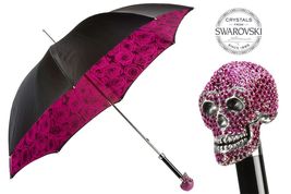 Pasotti Fuchsia Roses Swarovski Skull Umbrella New - $495.00