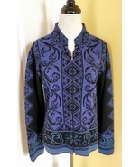 SIMPLY NATURAL Ornate Purple/Black Alpaca Blend Knit Cardigan Sweater (M... - $46.38 CAD