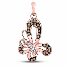 10kt Rose Gold Round Brown Diamond Butterfly Bug Pendant 1/5 Ctw - £172.56 GBP