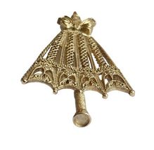Vintage Large 3.25" Gold Tone Umbrella Metal Pin Brooch Unsigned Parasol image 3