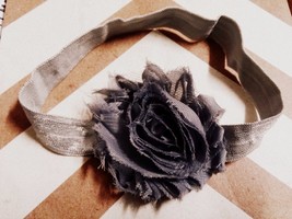 Baby Flower Headband Grey Rosette Gray One Size Stretch Band - £3.47 GBP