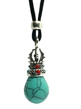 Turquoise Lotus Necklace Pendant Real Gemstone Mood Stone Crystal Beaded Cord Uk - £12.02 GBP