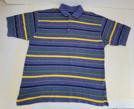 Vintage Gant Polo Shirt Mens Large Striped Blue Yellow Green 90s USA Made - $16.79