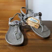 Grandco Sandals Size 7 NWT Lightweight Flip Flops Ankle Strap Silver Gem... - $27.44