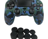 Silicone Blue Camo Grip Soft Shell + (8) Multi Thumb Caps For PS4 Contro... - £7.20 GBP