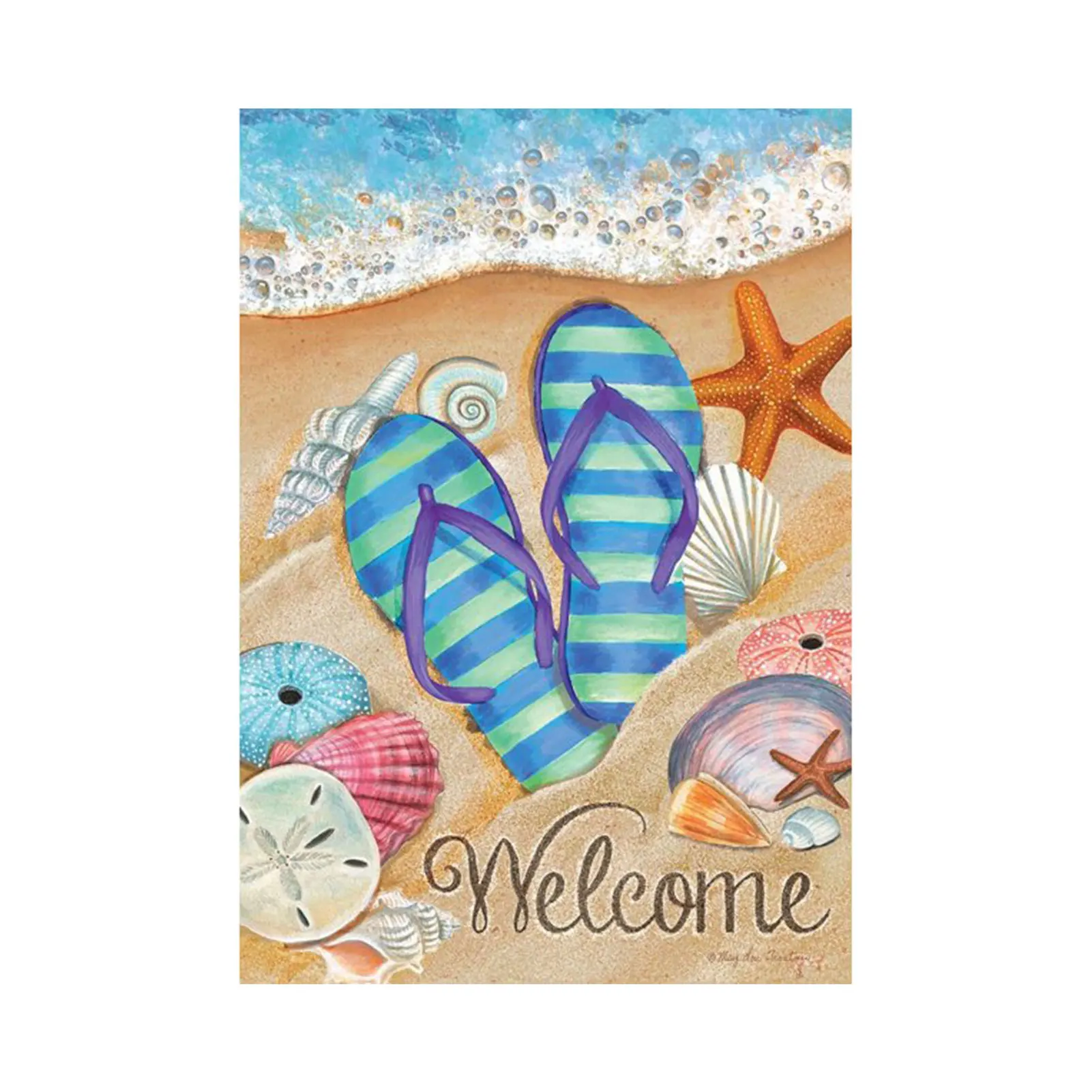 Gift Summer Beach Vertical Shoreline Linen Porch Party Flip Flops Print Double S - $41.29