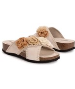 Muk Luks Women Penelope Crochet Suede Floral Cross Strap Sandal Slide St... - $54.45