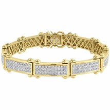 7Ct Lab-Created Diamond Statement Link Bracelet Mens 10K Yellow Gold Fn Round 8&quot; - £265.77 GBP