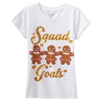 Girls Shirt Christmas Freeze White Gingerbread Man Squad Short Sleeve-sz... - £9.94 GBP