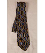 Bronzini Unicorn Logo Men&#39;s Geometric Vintage Tie Blue Gold Polyester 57... - $452.03 MXN