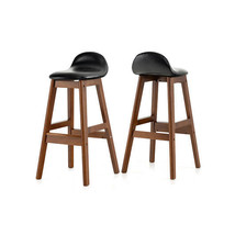 27.5 Inch Set of 2 Upholstered PU Leather Barstools with Back Cushion-Brown - C - £144.19 GBP